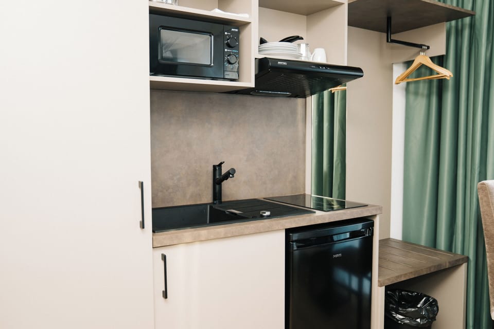 Basic Double Room Single Use, Kitchenette | Private kitchen | Fridge, microwave, oven, stovetop
