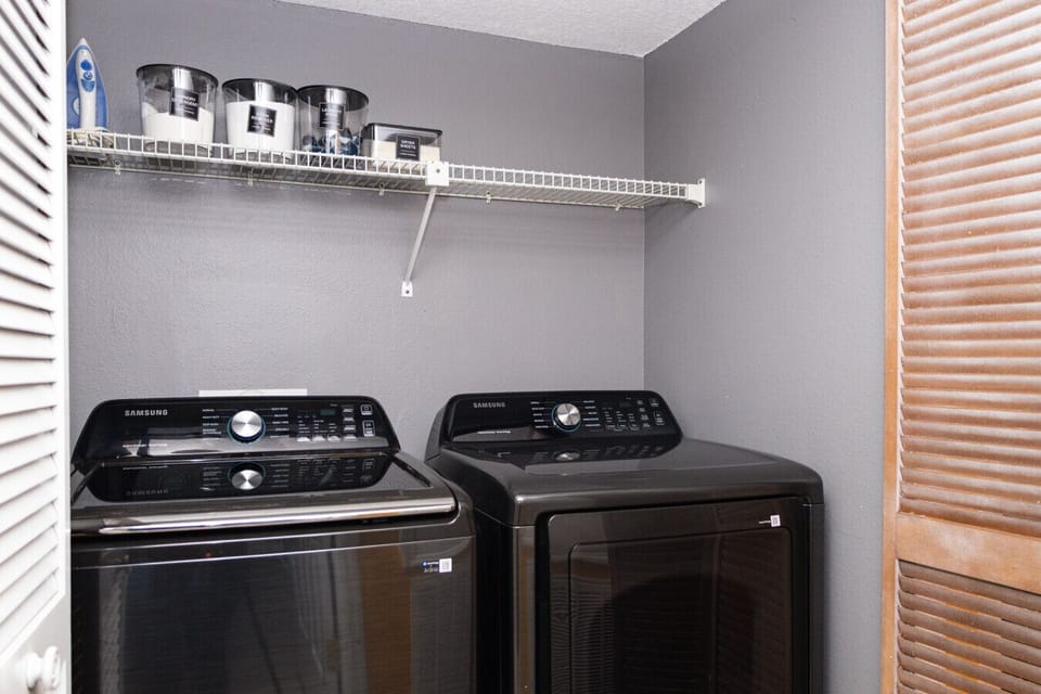 In-Unit Washer and Dryer for Added Convenience. Ideal for longer stays or post-park refresh.