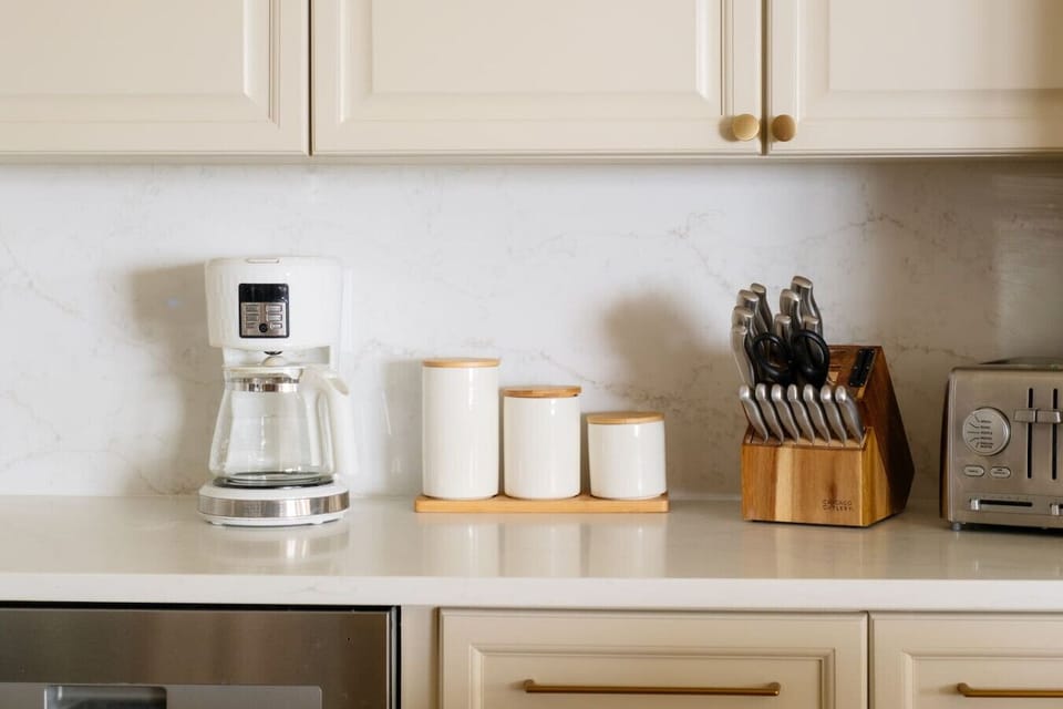 The kitchen is well equipped with most things you`ll need for meal prep
