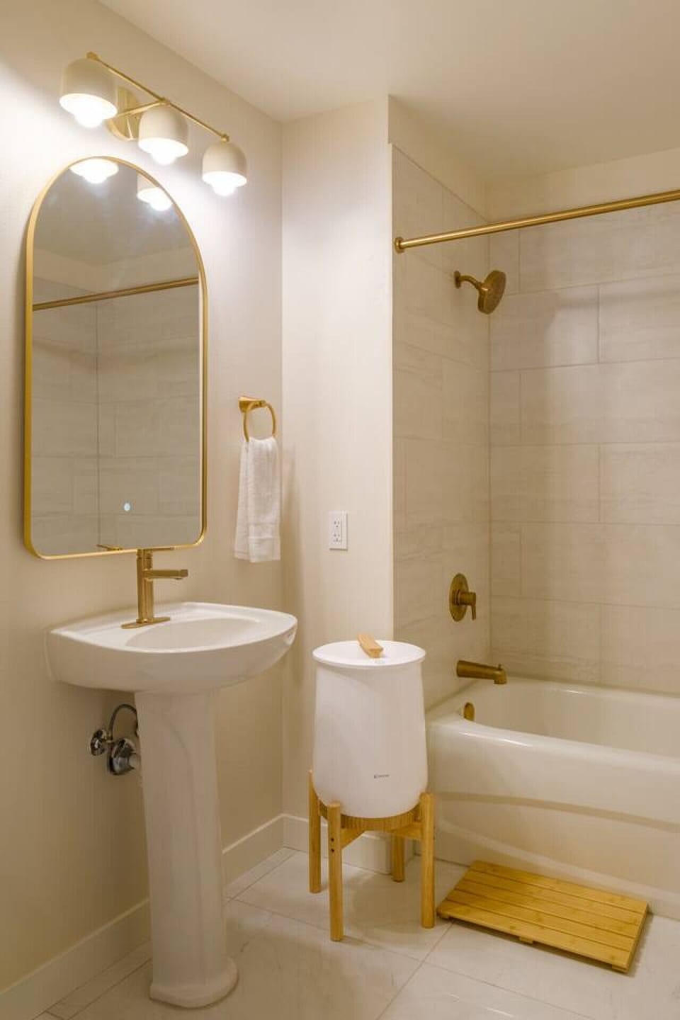 Modern brass accents throughout