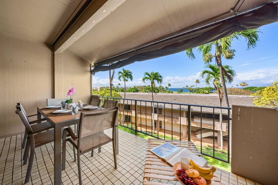 Dine alfresco on the balcony with tropical fruit, island breezes, and sunny skies