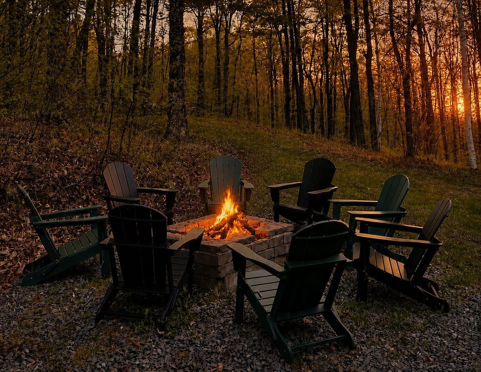 Fire pit with Adirondack seating for 8
