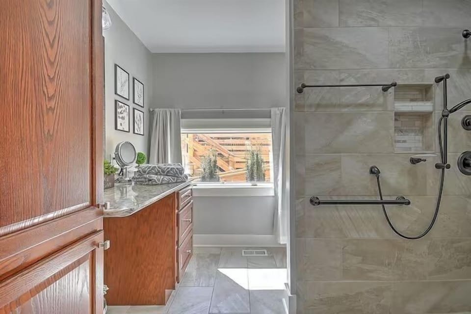 Fresh, modern bathroom with essential amenities for peace of mind.