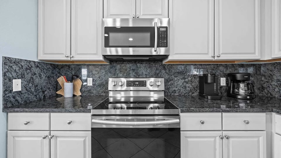 Enjoy access to plenty of counter space, regular and Keurig coffee makers, and high quality appliances.