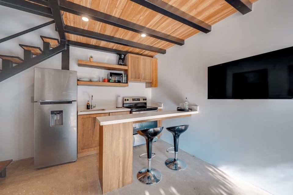 Main open living area, full kitchen, and smart TV
