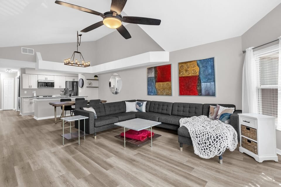 Kick back with your favorite shows on the smart TV in Bluebird Villa’s cozy living area