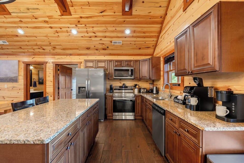 Large kitchen for cooking a gourmet meal with friends and family. 