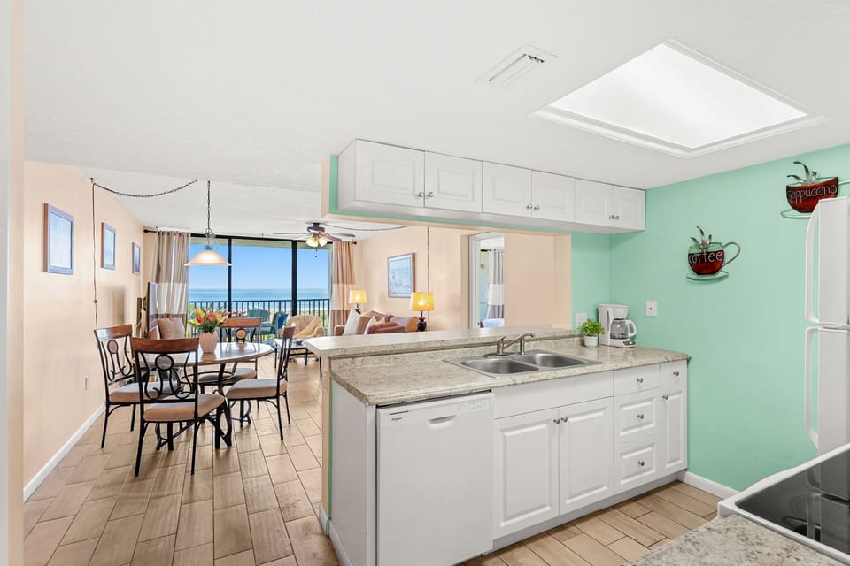 Kitchen seamlessly blends into dining/living area