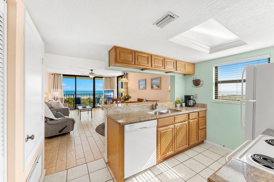 Kitchen seamlessly blends into living room space