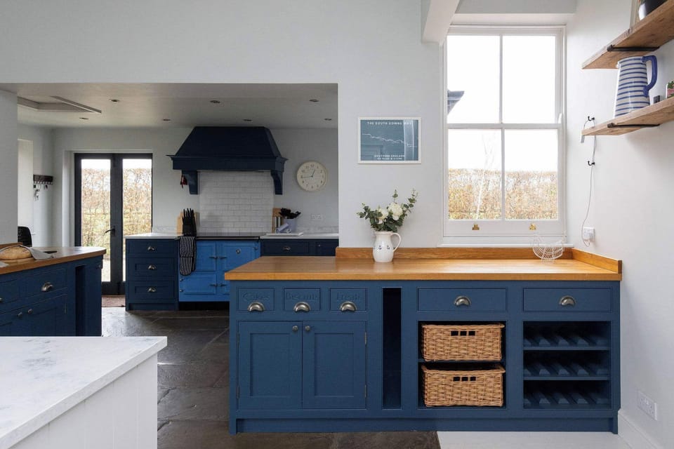 Bespoke blue kitchen with generous workspace
