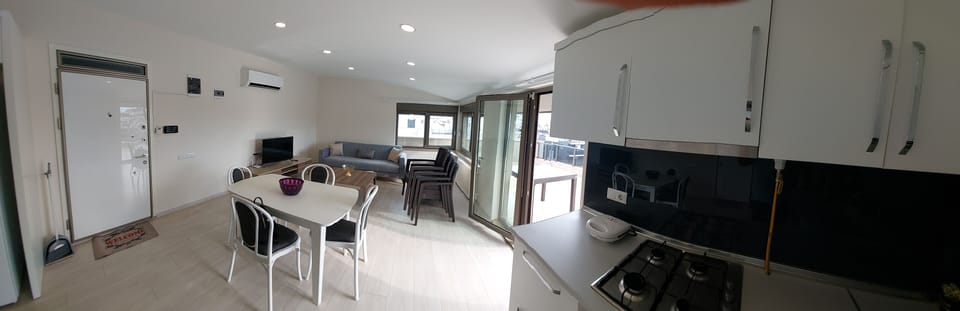Comfort Apartment, 1 Bedroom, Terrace | Private kitchen | Fridge, microwave, oven, stovetop