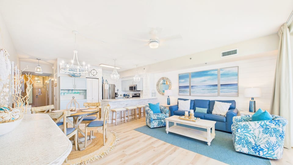 Open concept living area with stylish furnishings and sleeper sofa (sleeps 2)