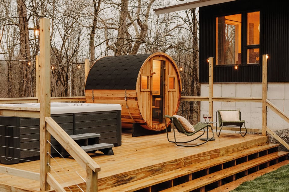 The hot tub and sauna are both very large to accommodate large groups. 