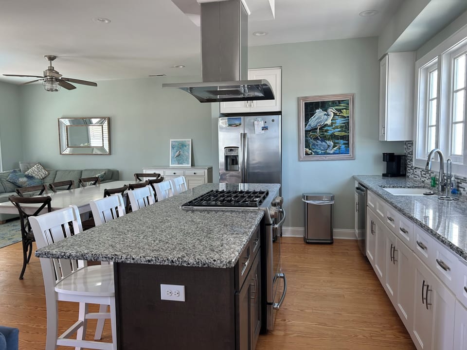 open concept kitchen, living, dining area on main living floor