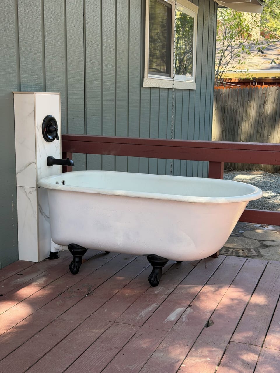 Hot/cold water in outdoor vintage tub