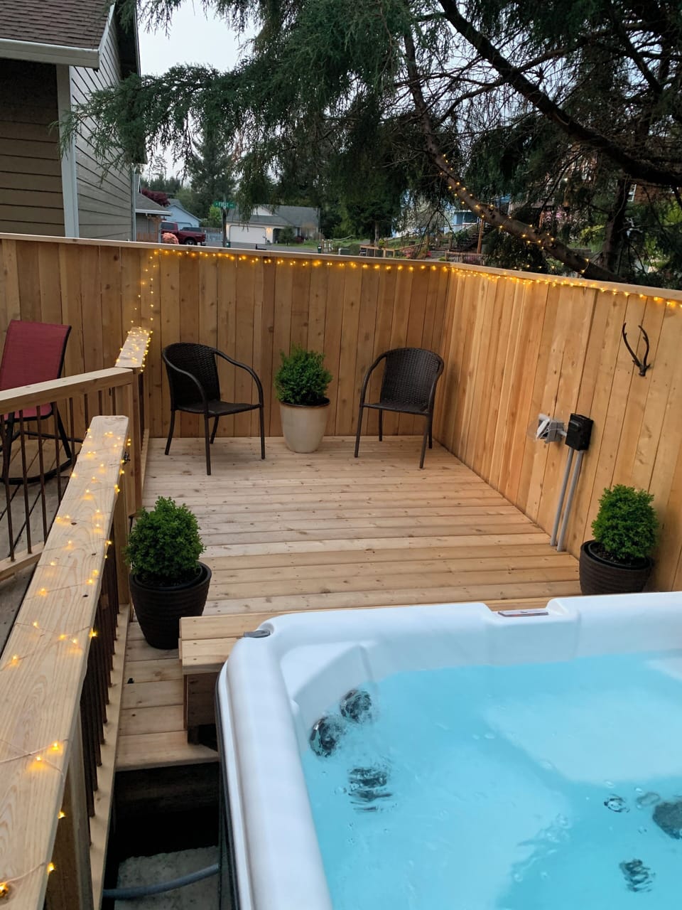 Relax in private hot tub 