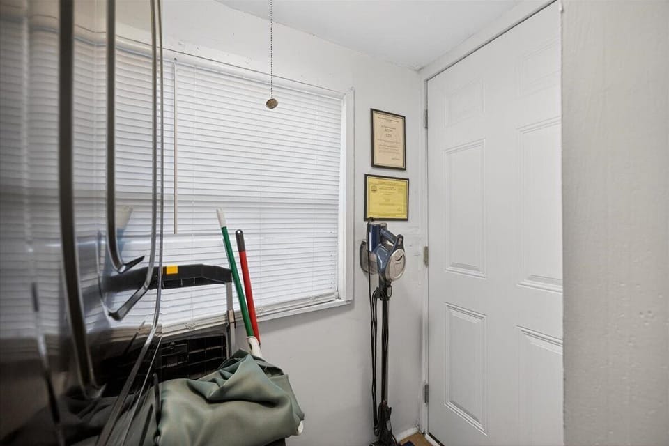 General cleaning supplies &amp; Pack &amp; Play found by back door.