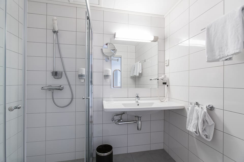 Superior Double Room | Bathroom | Eco-friendly toiletries, hair dryer, towels