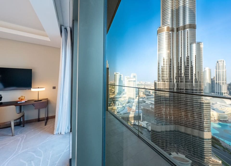 Private balcony showcasing unrivaled proximity to the iconic Burj Khalifa.