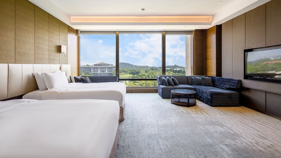 Premium Room, 2 Double Beds, River View | Premium bedding, minibar, in-room safe, desk