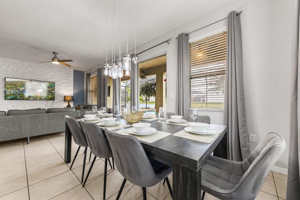 Dining area designed to seat families and groups.