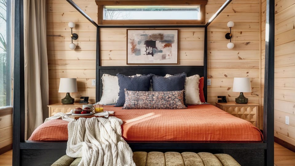 The plush king bed offers plenty of room to stretch out after a day of exploring Sevierville and the Great Smoky Mountains.