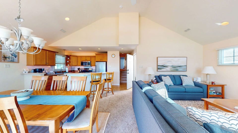 View of living room and dining area