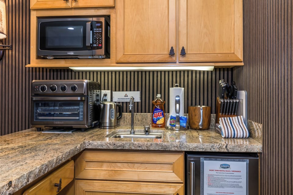 Kitchenette Stocked With Dinnerware & Essentials + Toaster Oven