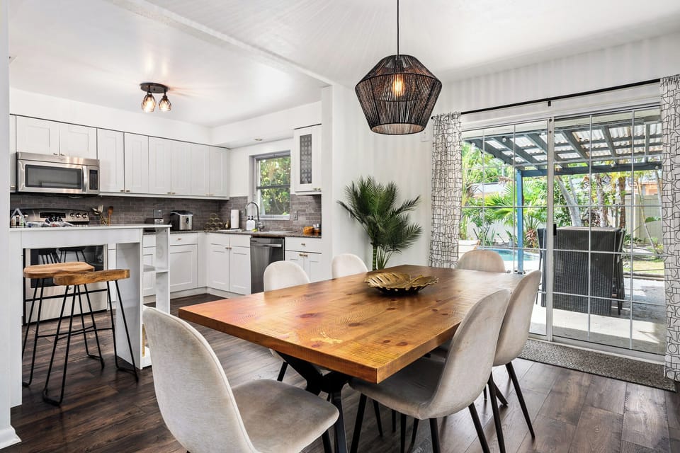 Dining area with easy access to the patio and kitchen.