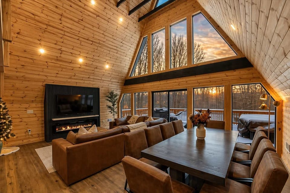 Inviting Living Room with Vaulted Ceilings
