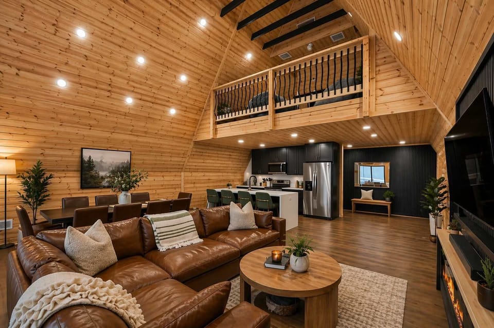 Inviting Living Room with Vaulted Ceilings