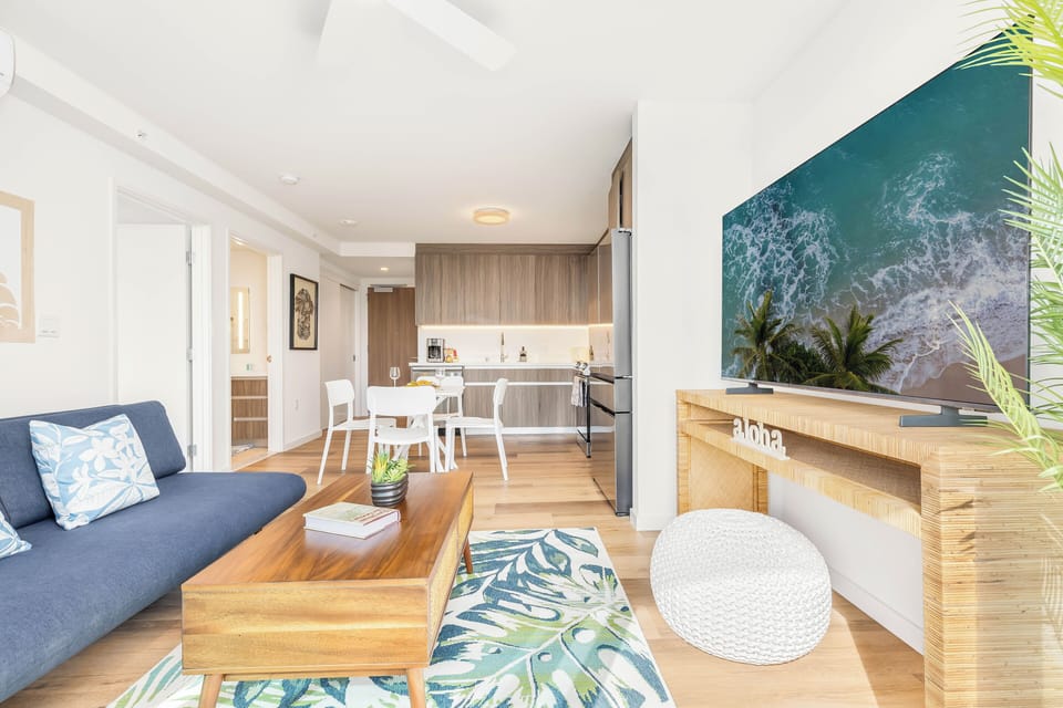 Living room designed for laid-back evenings and movie nights