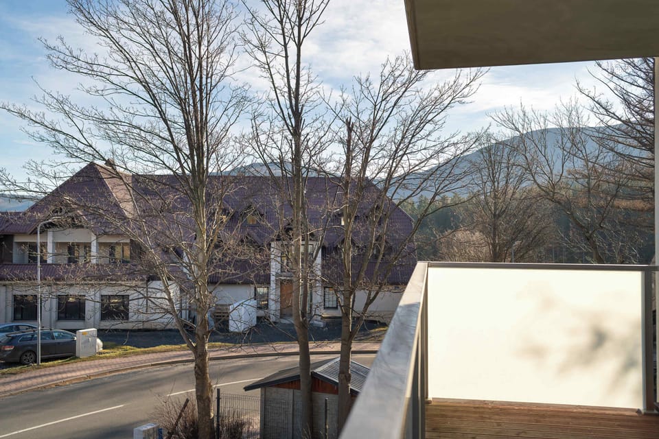 Beautiful mountain view visible from the furnished balcony.