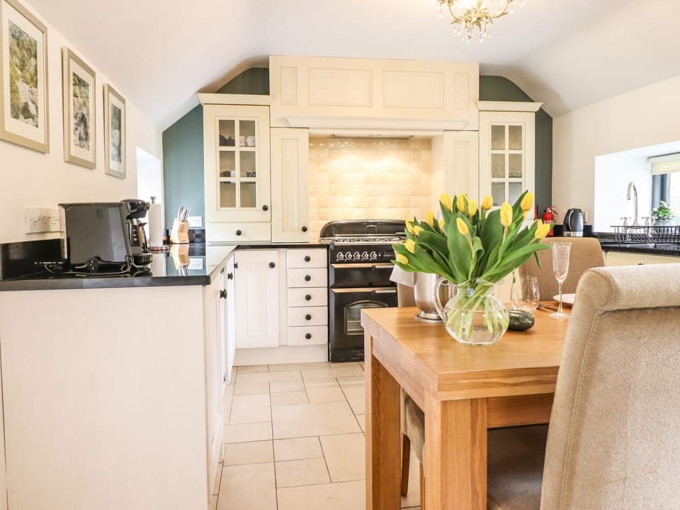Fridge, microwave, electric kettle, toaster