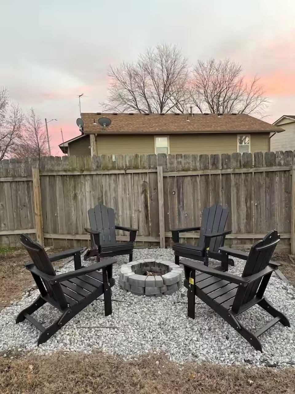 Firepit and outdoor seating for roasting marshmallows or morning coffee.