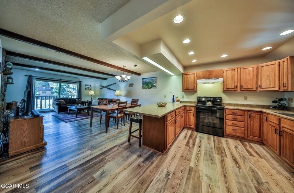 Kitchen, Dining, & Living area