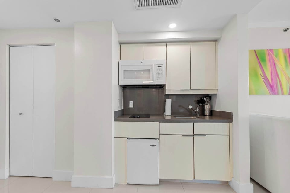 Compact kitchenette with coffee station