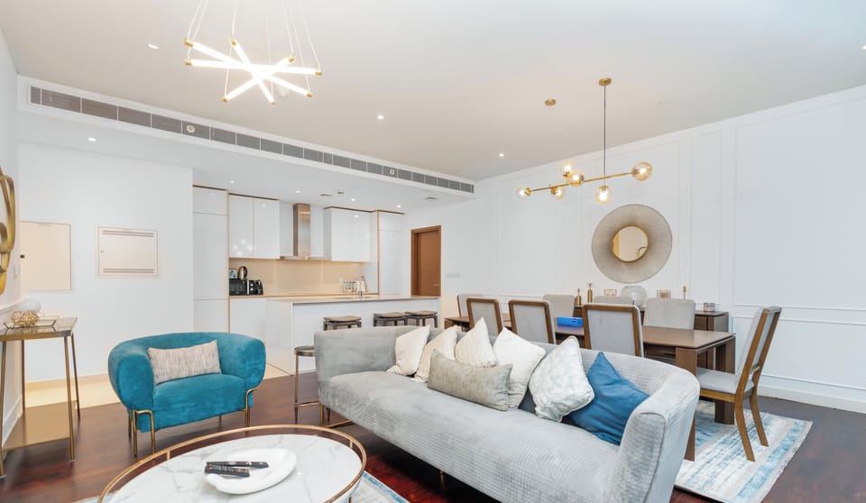Luxury Apartment, 2 Bedrooms, Pool View | Living area | 55-inch Smart TV with cable channels