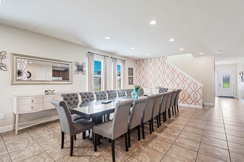 Host memorable dinners at the oversized dining table w/ seating for the whole group