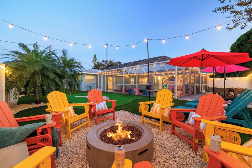 Fire pit with seating—perfect for relaxing evenings under the lights