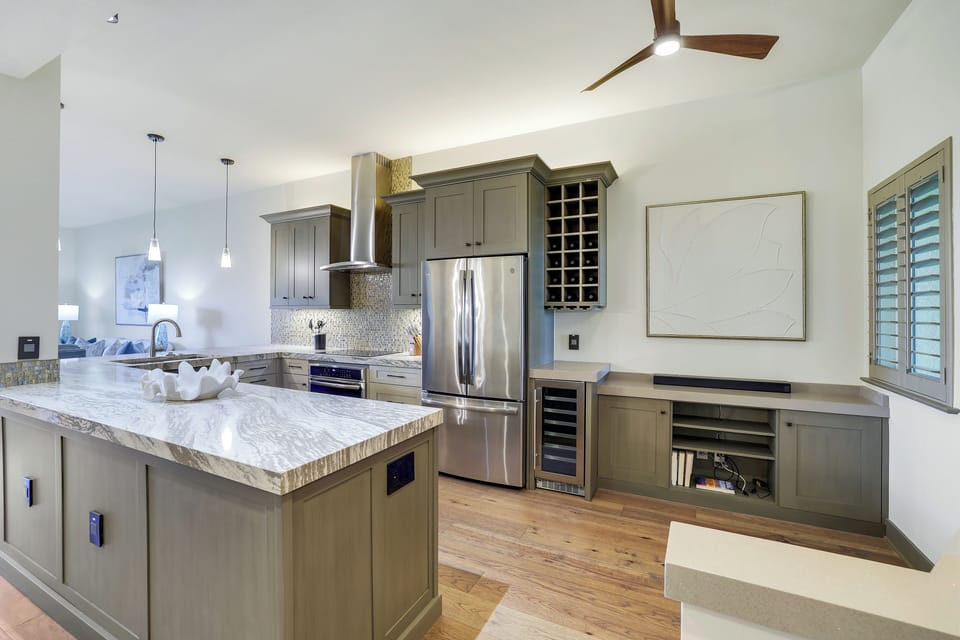 Renovated kitchen with quartz countertops