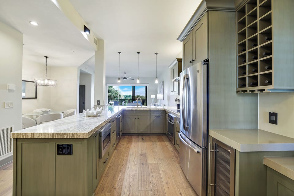 Kitchen with wine storage and cooler