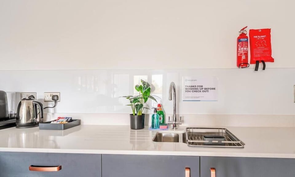 Modern kitchen with dishwasher and full appliances