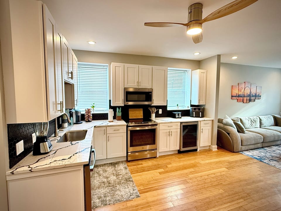 All major appliances including Kuerig, Airfryer, baking items, and a wine fridge