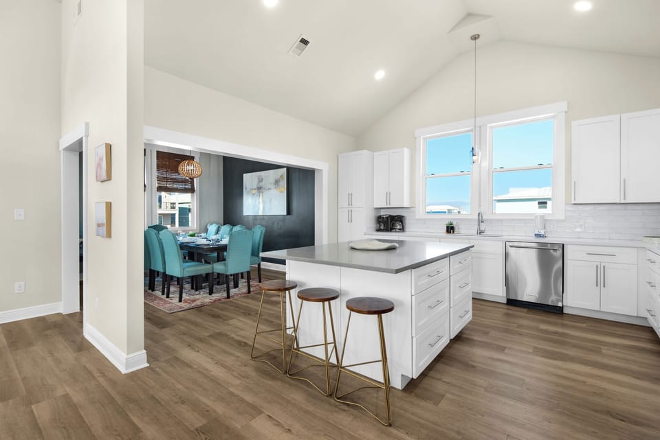 Dining table and kitchen