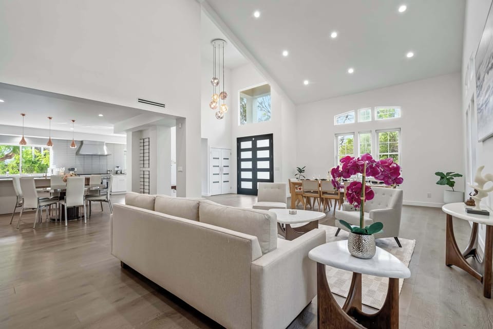 Living Room | Stone Fireplace & Plush Seating