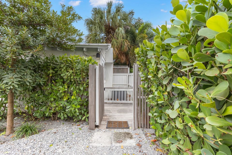 Be greeted by lavish greenery and gardens upon entering. 