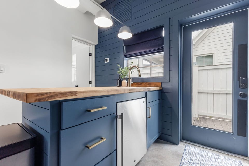 Newly renovated kitchen stocked with all necessary equipment for a comfortable stay.
