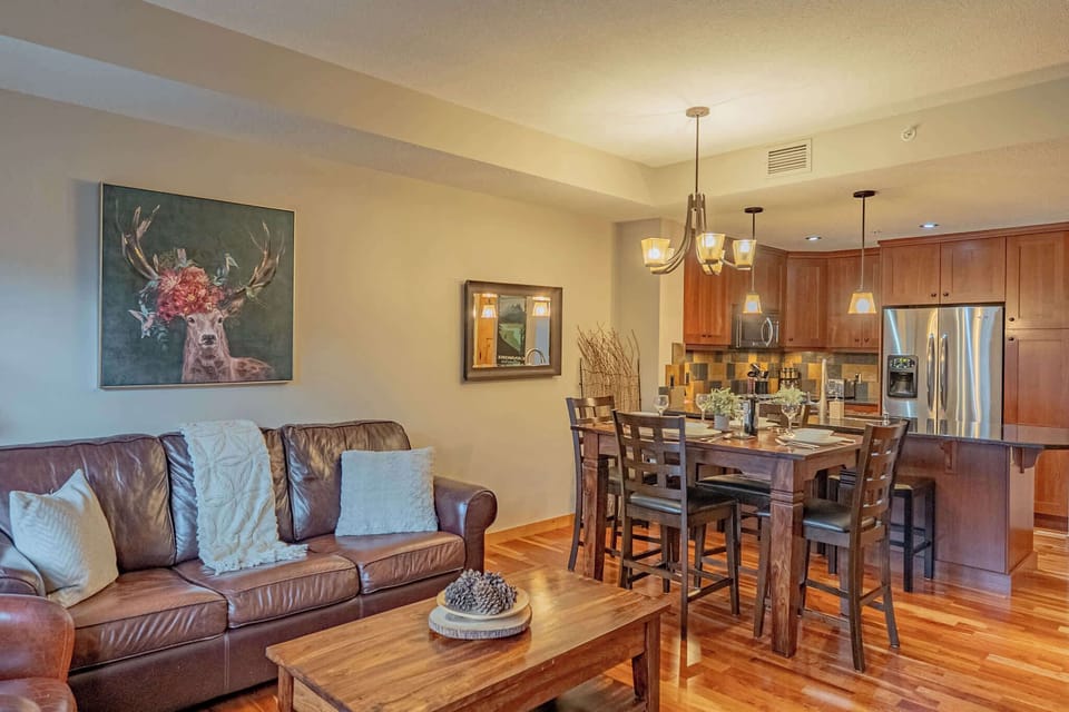 Seamless living, dining, kitchen areas