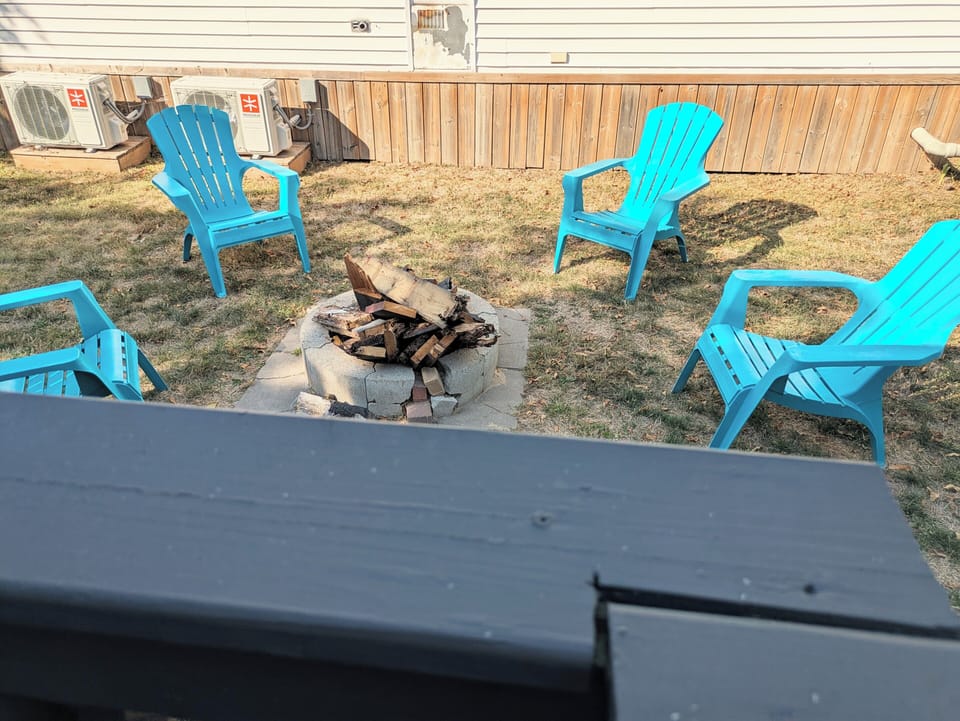 Exterior: Fire pit & adirondack chairs for your enjoyment of our outdoor games